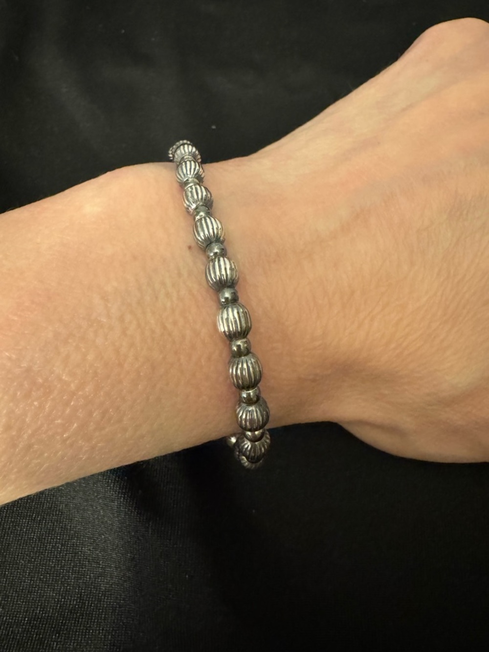 Sterling Silver Ribbed Bead Bracelet 925 Southwestern Style - 7” - Picture 6 of 7
